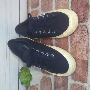 Superga Navy Blue and Off‎ White 2750 Cotu Classic Sneakers Women's 6.5